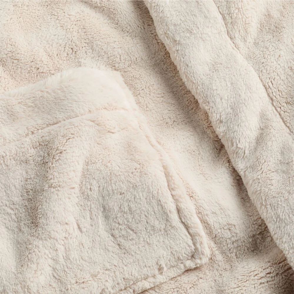 Small/Medium Plush Faux Fur Calm Beige Hooded Bath Robe
