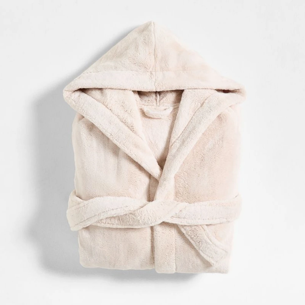 Small/Medium Plush Faux Fur Calm Beige Hooded Bath Robe
