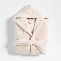 Small/Medium Plush Faux Fur Calm Beige Hooded Bath Robe