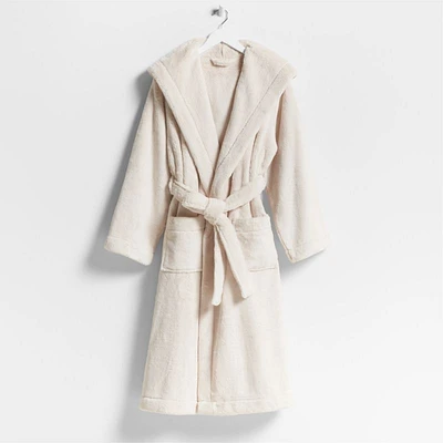 Small/Medium Plush Faux Fur Calm Beige Hooded Bath Robe