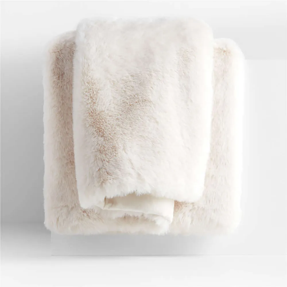 Ivory Faux Fur Throw Blanket 70"x55"