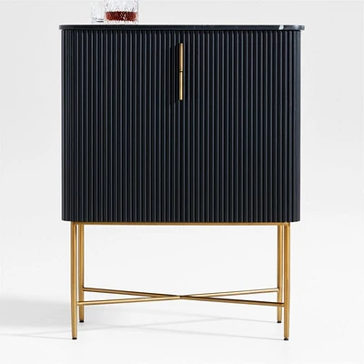 Fayette Black Nero Marquina Fluted Bar Cabinet