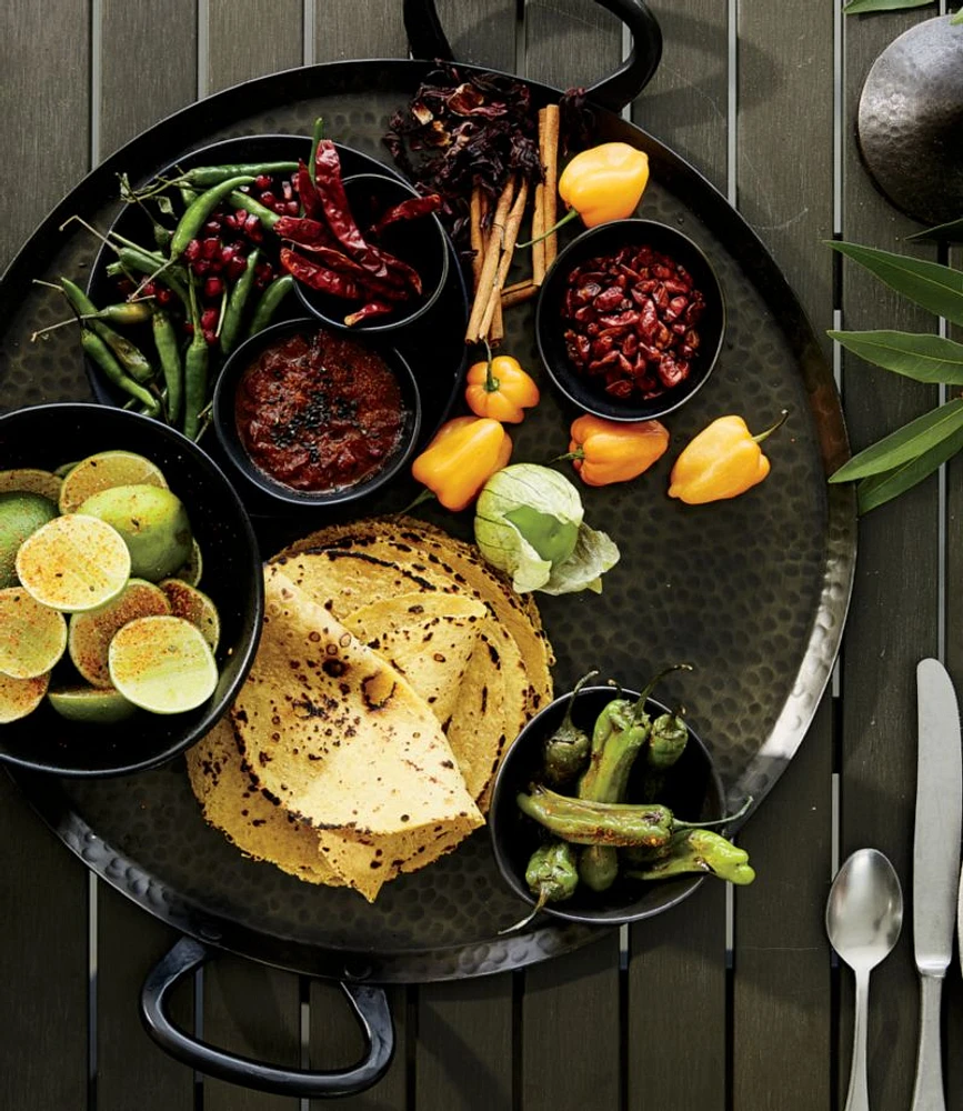Feast Round Hammered Iron Serving Platter with Handles