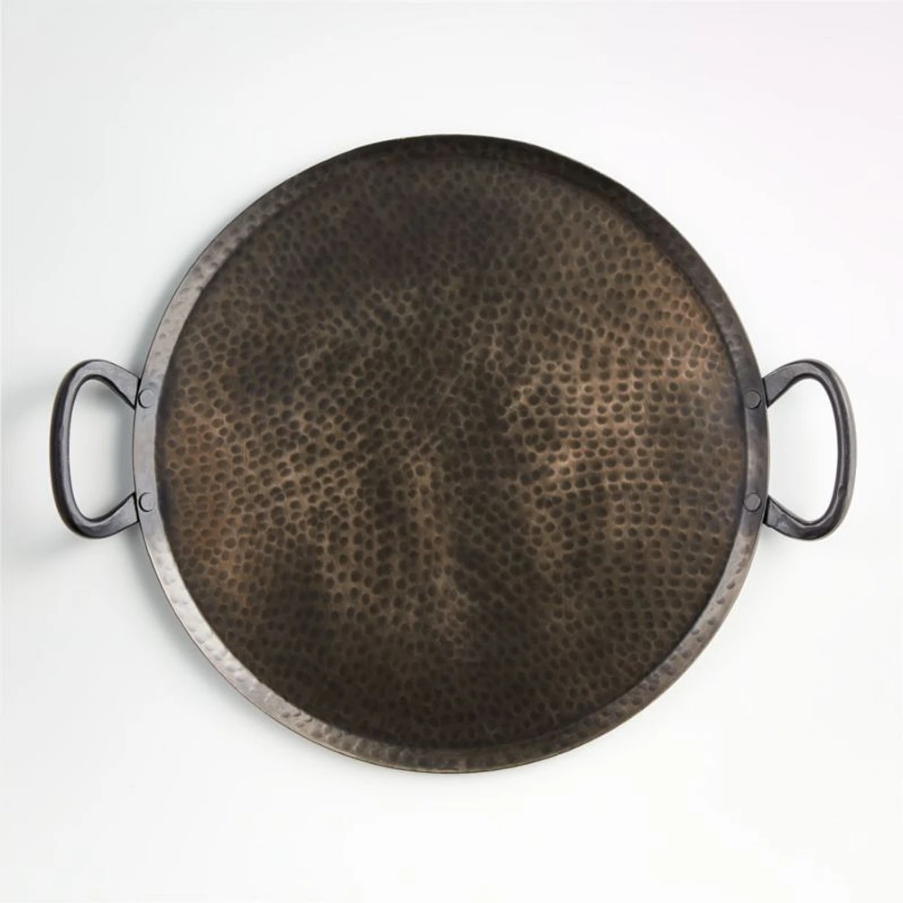 Feast Round Hammered Iron Serving Platter with Handles