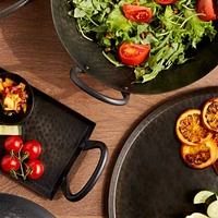 Feast Round Hammered Iron Serving Platter with Handles