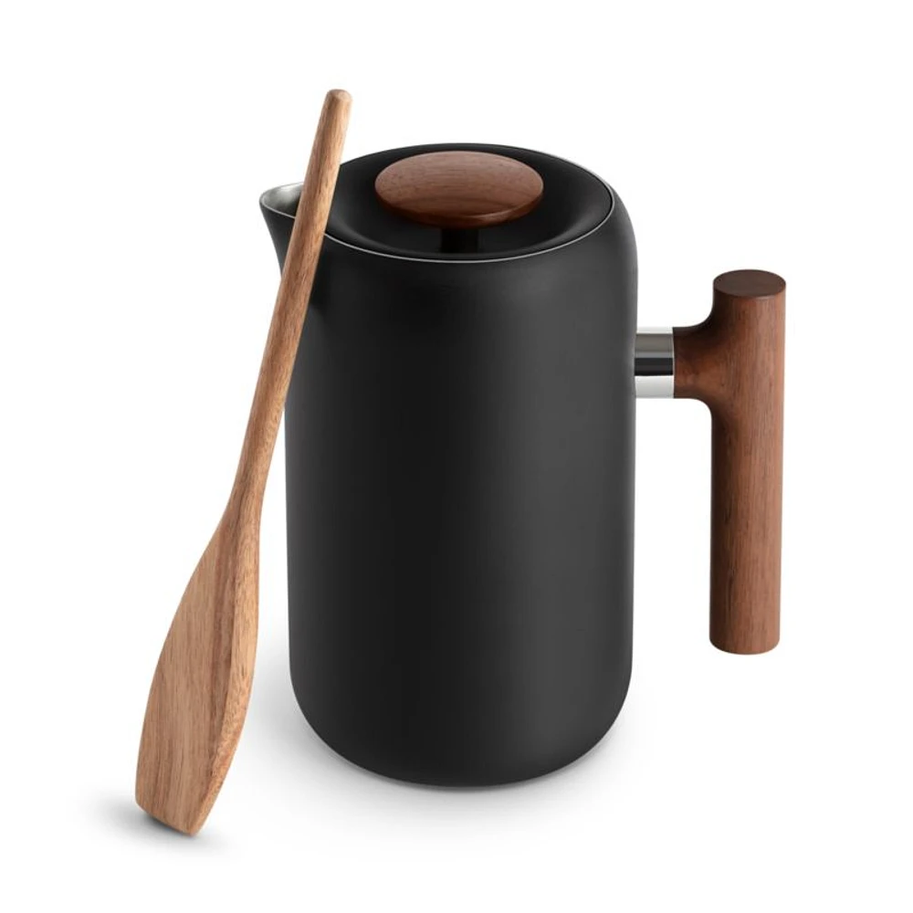 Fellow Clara French Press Matte Black with Walnut Accents
