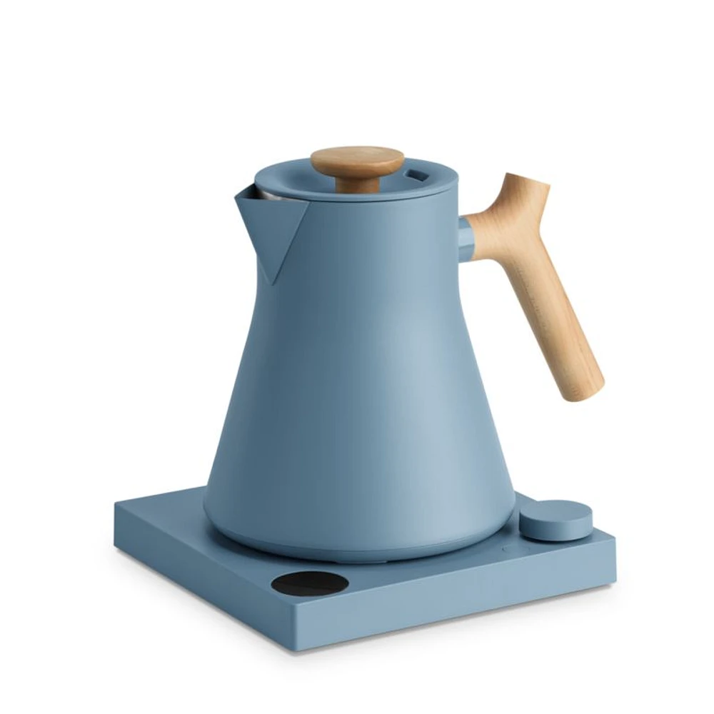 Fellow Corvo EKG Pro Electric Tea Kettle in Hazy Blue with Maple Accents