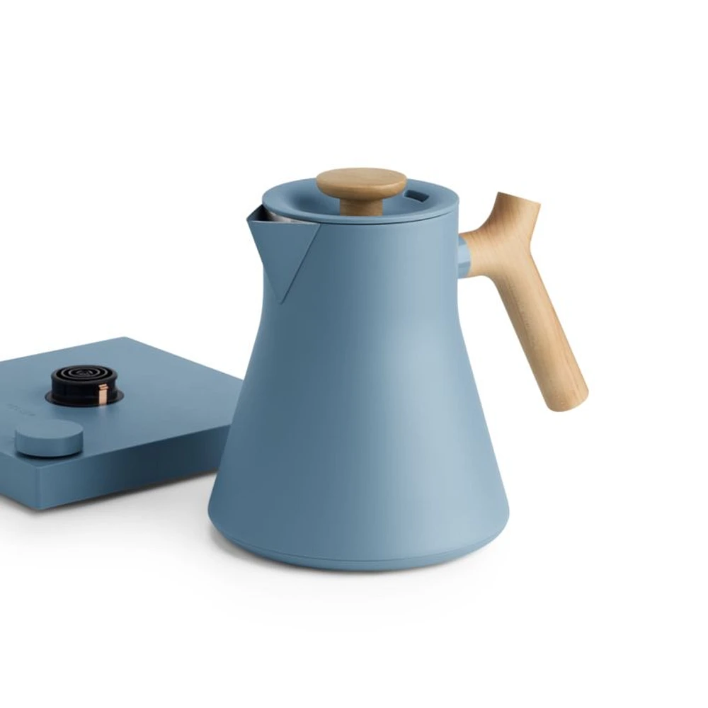 Fellow Corvo EKG Pro Electric Tea Kettle in Hazy Blue with Maple Accents