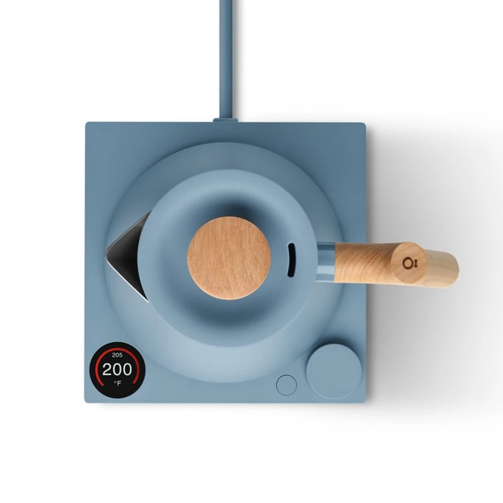 Fellow Corvo EKG Pro Electric Tea Kettle in Hazy Blue with Maple Accents