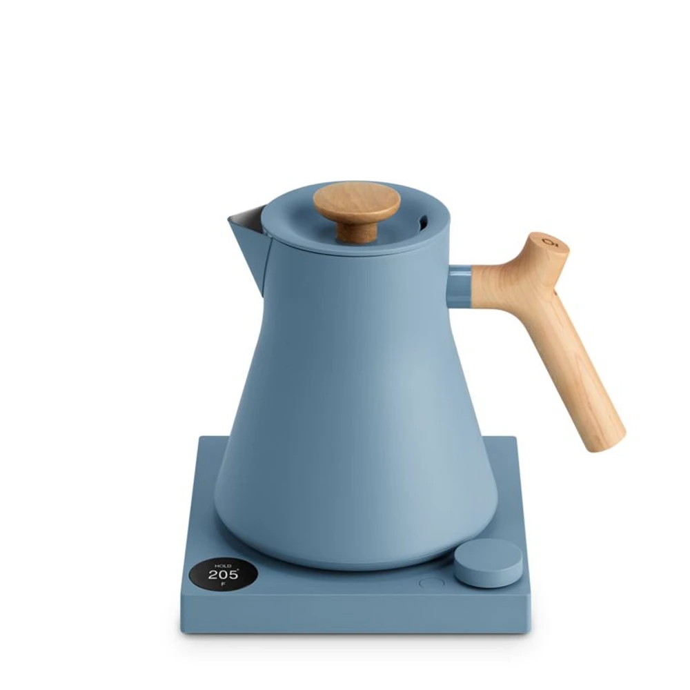 Fellow Corvo EKG Pro Electric Tea Kettle in Hazy Blue with Maple Accents