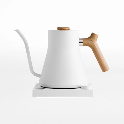 Fellow Stagg EKG Electric Tea Kettle in Matte White with Maple Accents