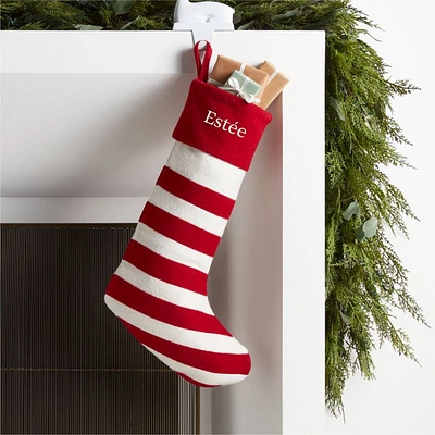 Red Felted Wool Stripe Christmas Stocking