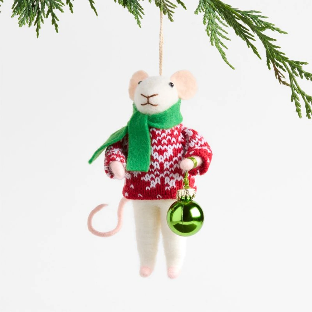 Felted Wool Mouse with Ornament Christmas Ornament