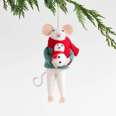 Felted Wool Mouse with Snowman Christmas Ornament