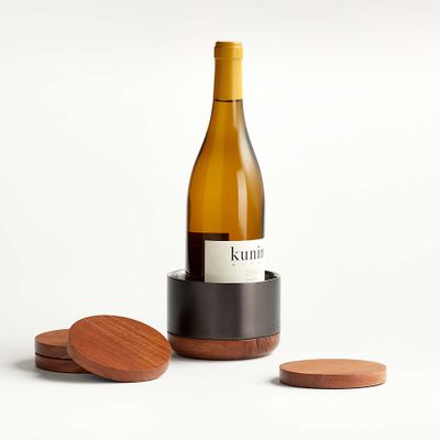 Fenton Graphite and Wood Wine Coaster Set