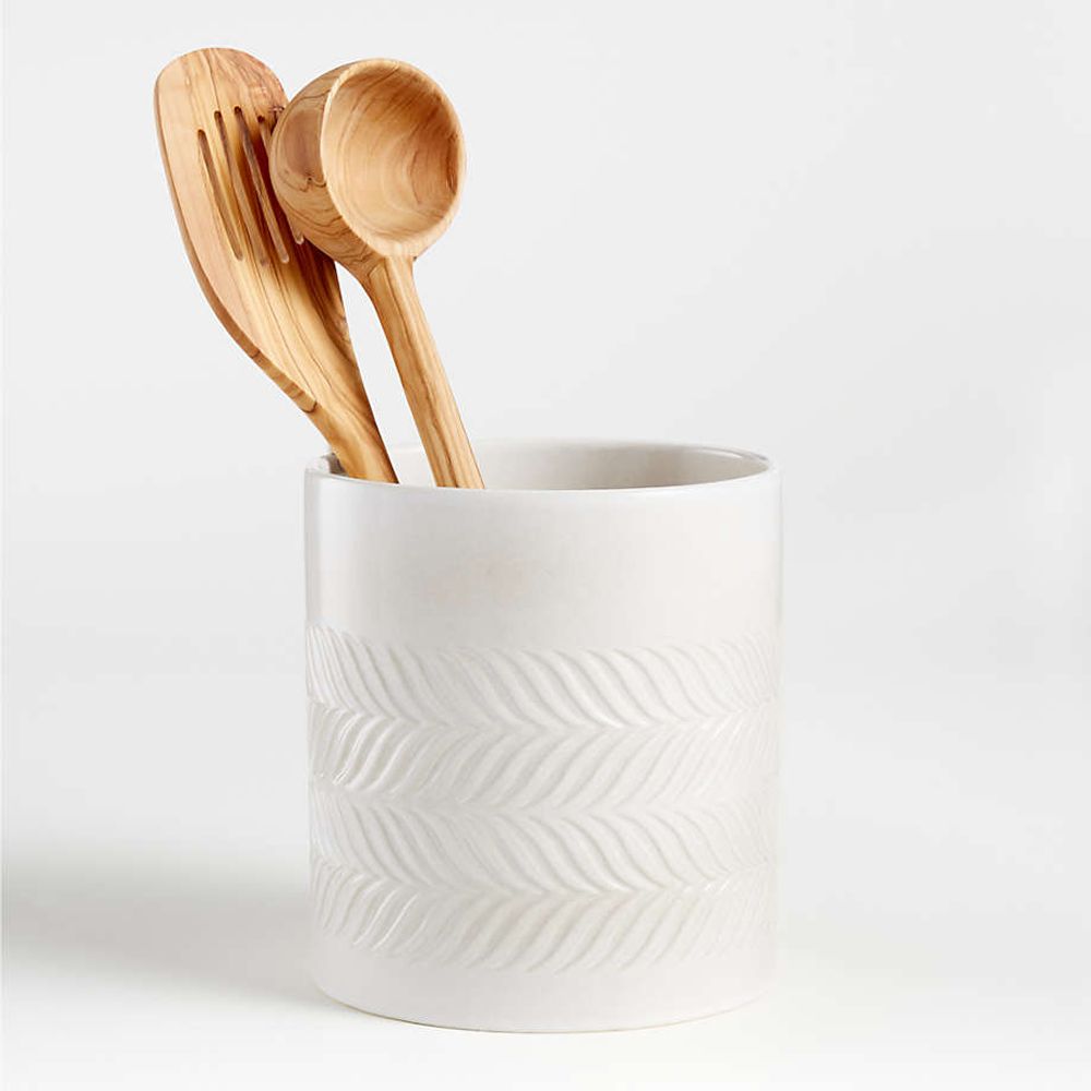 Crate and Barrel Fern White Ceramic Spoon Rest | Crate & Barrel