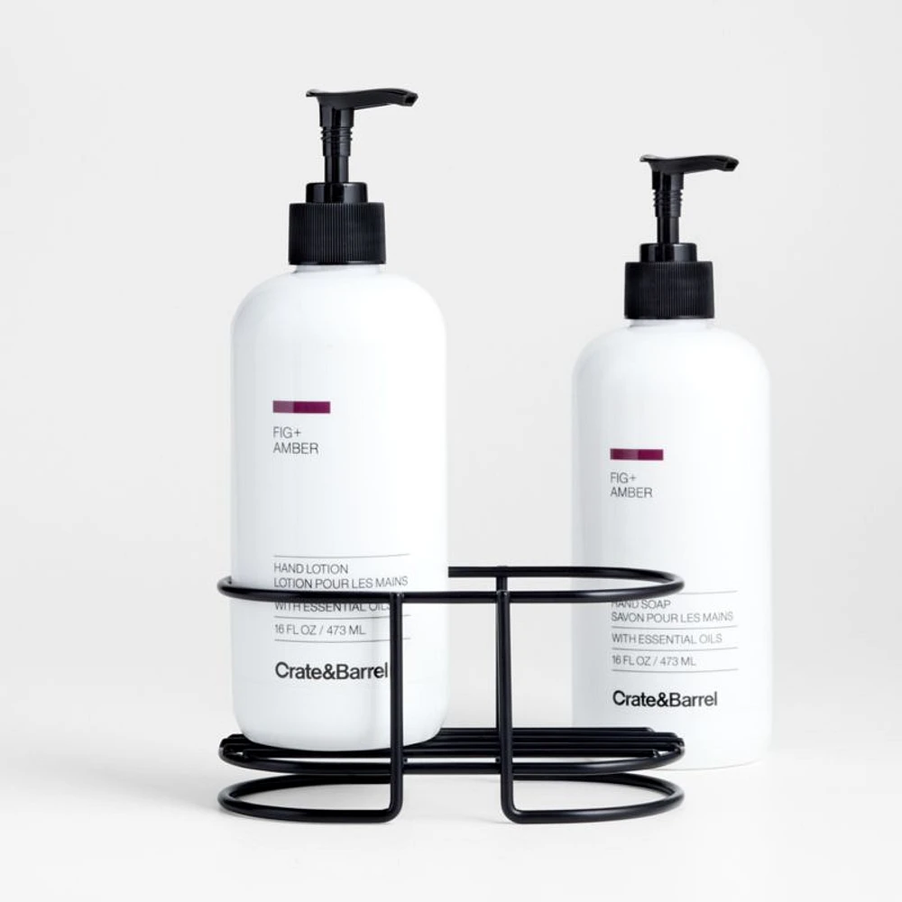 Fig + Amber Hand Soap and Lotion Set with Matte Black Caddy