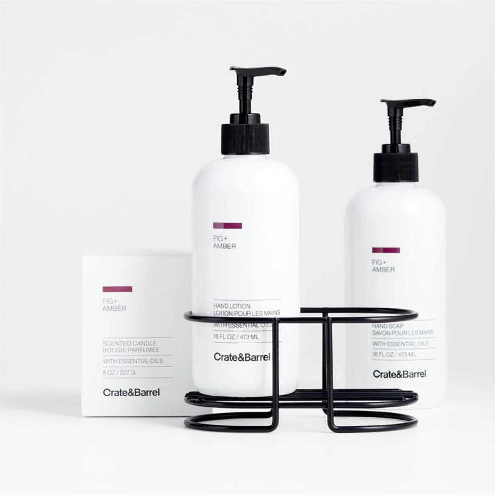 Fig + Amber Hand Soap, Lotion and Candle Set with Matte Black Caddy