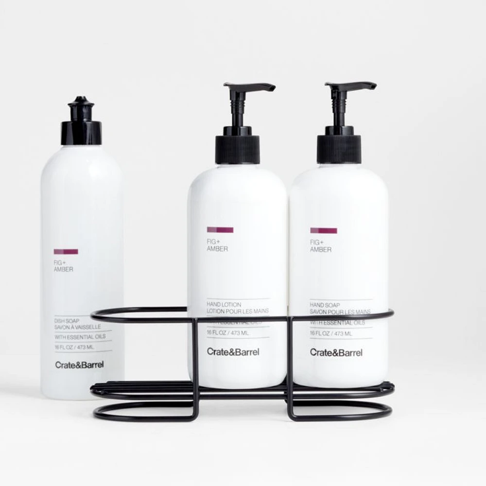 Fig + Amber Hand Soap, Lotion and Dish Soap Set with Matte Black Caddy