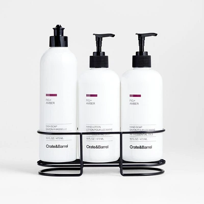 Fig + Amber Hand Soap, Lotion and Dish Soap Set with Matte Black Caddy