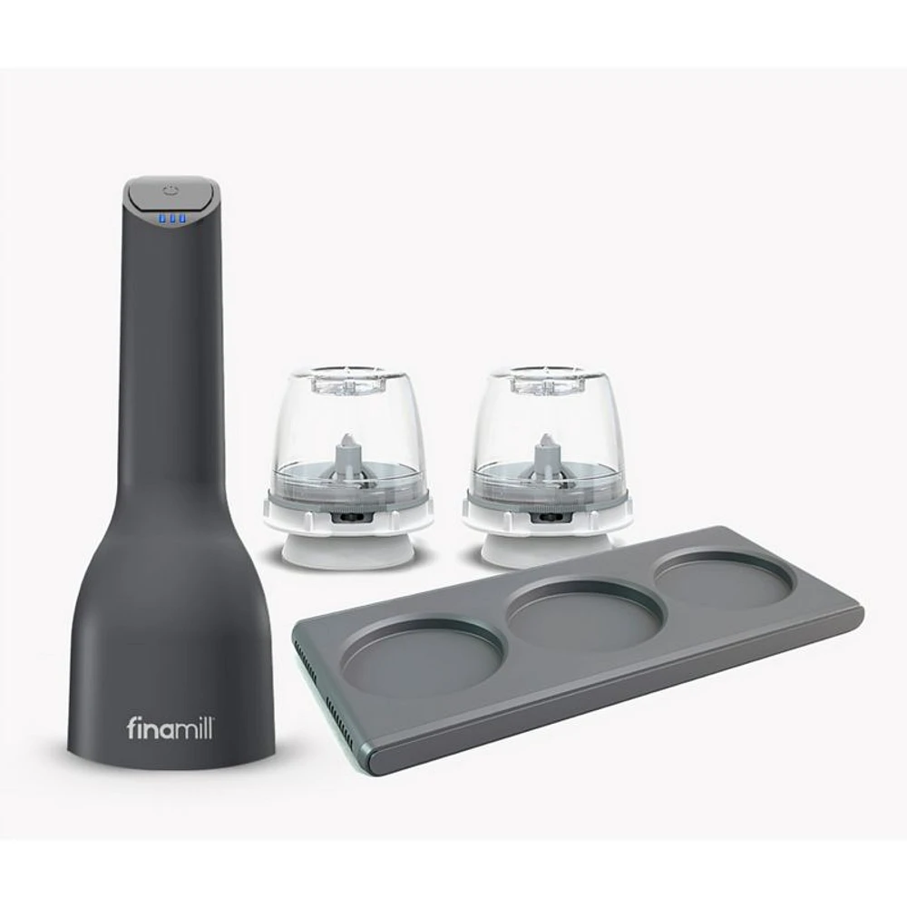 FinaMill Black Rechargeable Spice Grinder and Tray