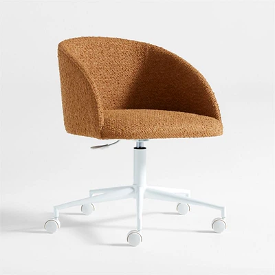 Finch Maple Brown Boucle Kids Desk Chair with White Base