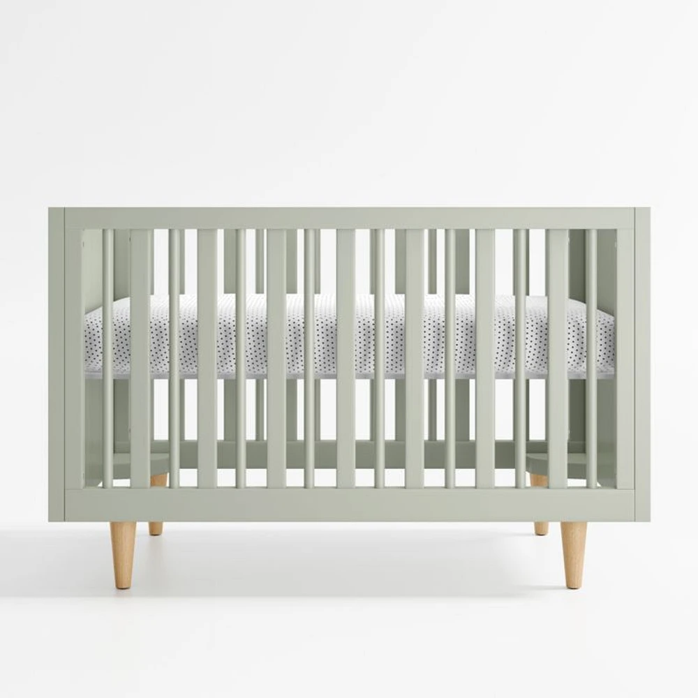 Finn Sage Green Wood Convertible Baby Crib with Toddler Bed Rail