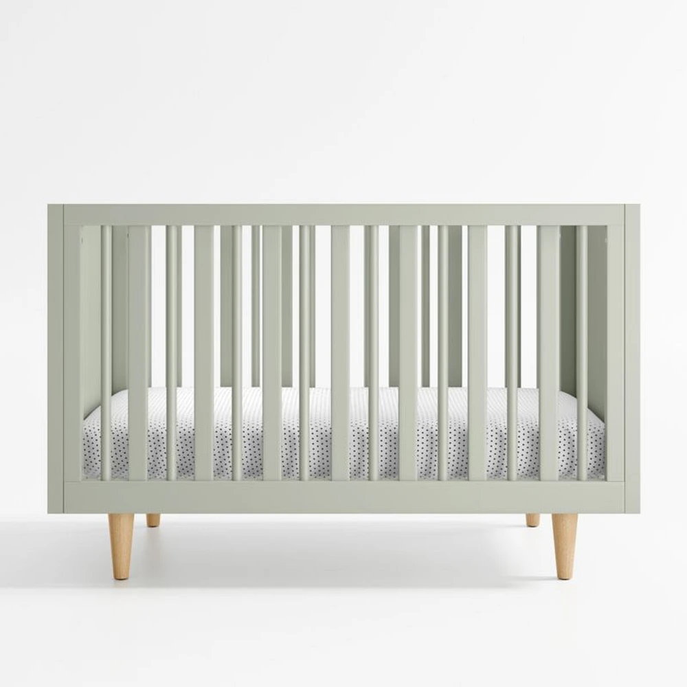 Finn Sage Green Wood Convertible Baby Crib with Toddler Bed Rail