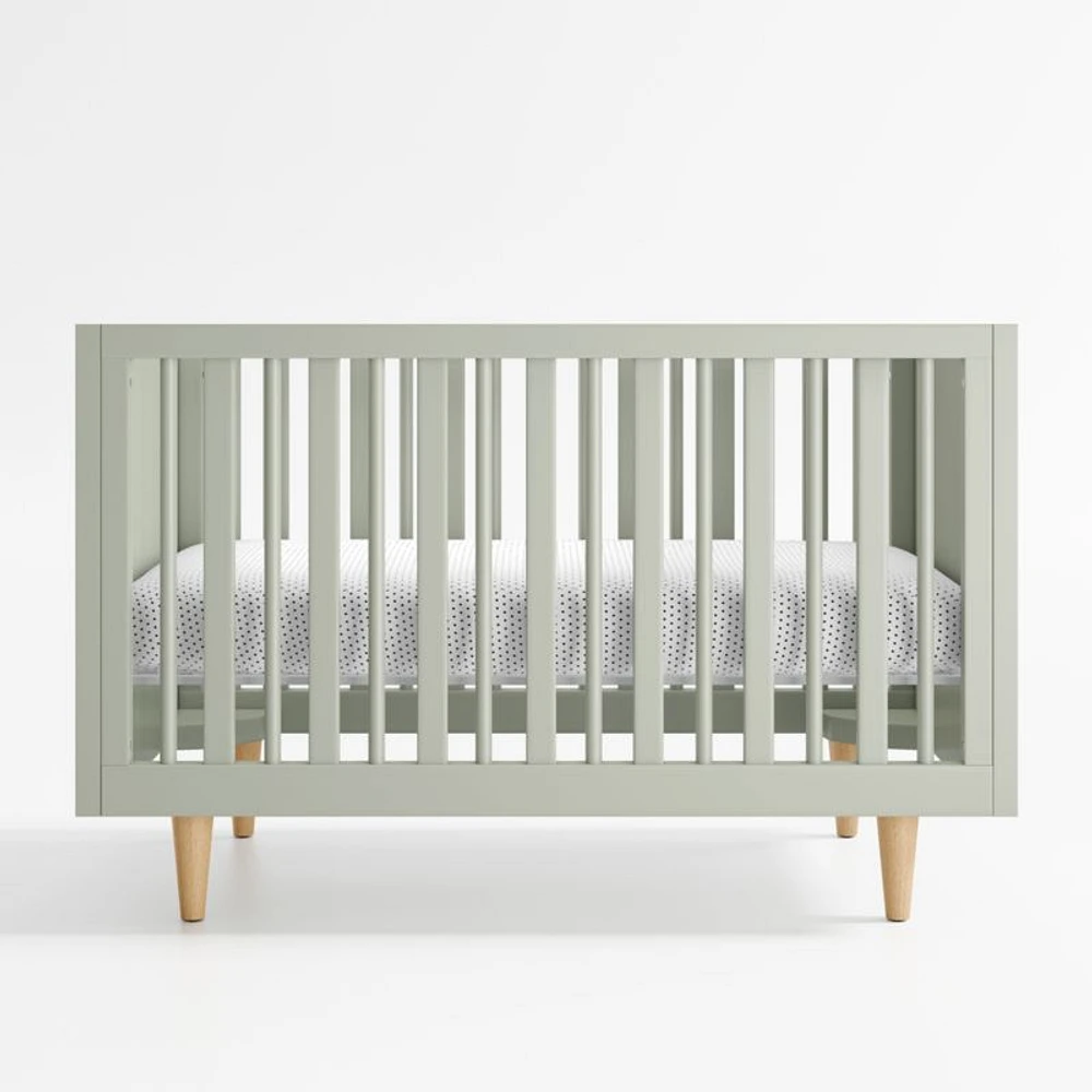Finn Sage Green Wood Convertible Baby Crib with Toddler Bed Rail