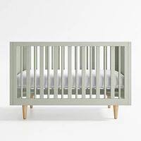 Finn Sage Green Wood Convertible Baby Crib with Toddler Bed Rail