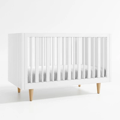 Finn White Wood Convertible Baby Crib with Toddler Bed Rail