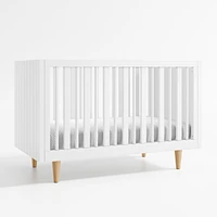 Finn White Wood Convertible Baby Crib with Toddler Bed Rail