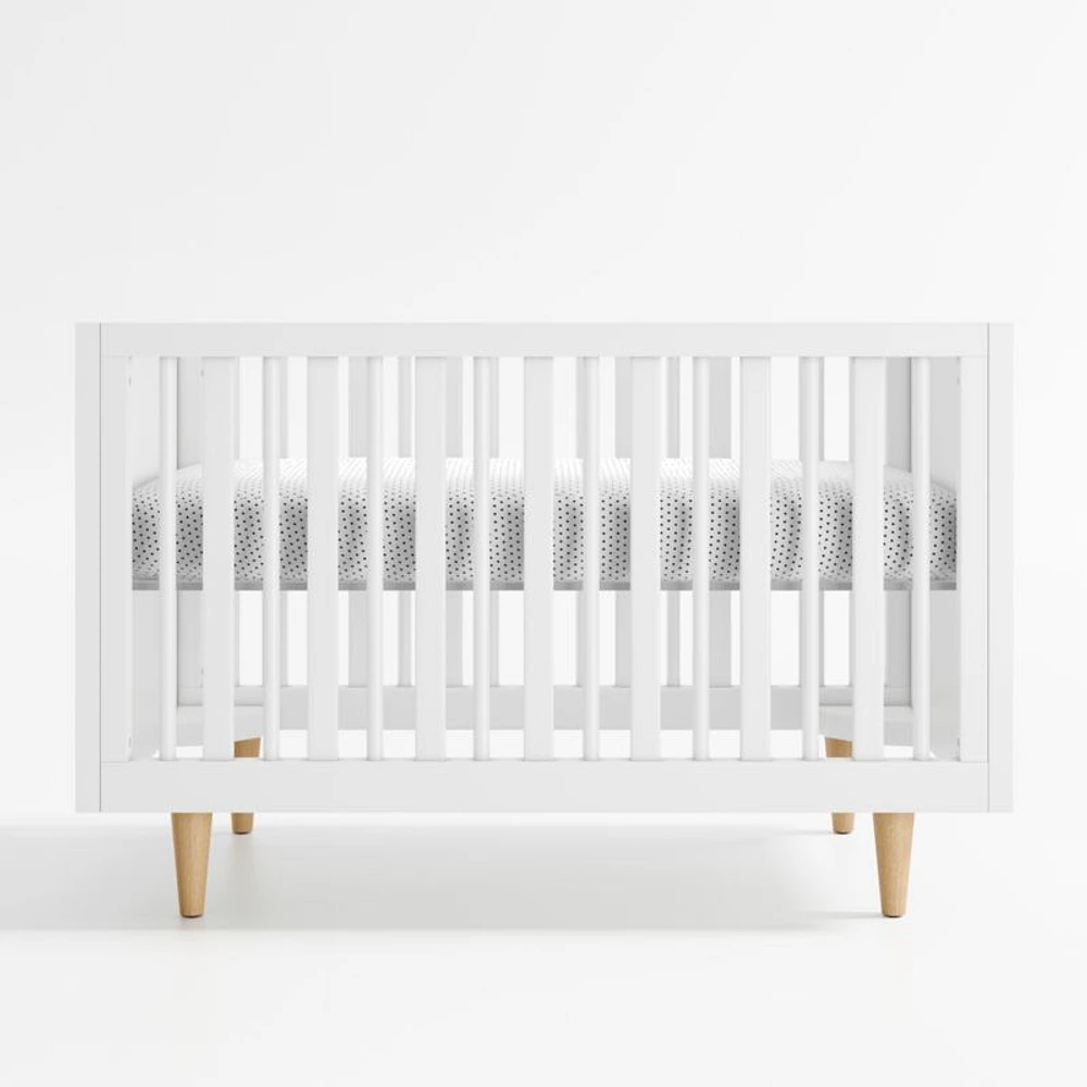 Finn White Wood Convertible Baby Crib with Toddler Bed Rail