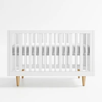 Finn White Wood Convertible Baby Crib with Toddler Bed Rail