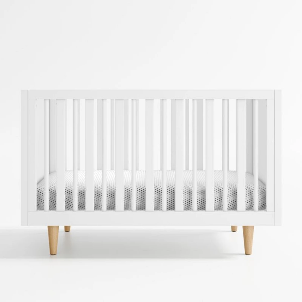 Finn White Wood Convertible Baby Crib with Toddler Bed Rail