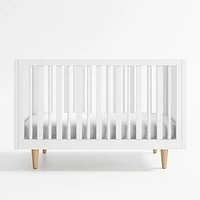 Finn White Wood Convertible Baby Crib with Toddler Bed Rail