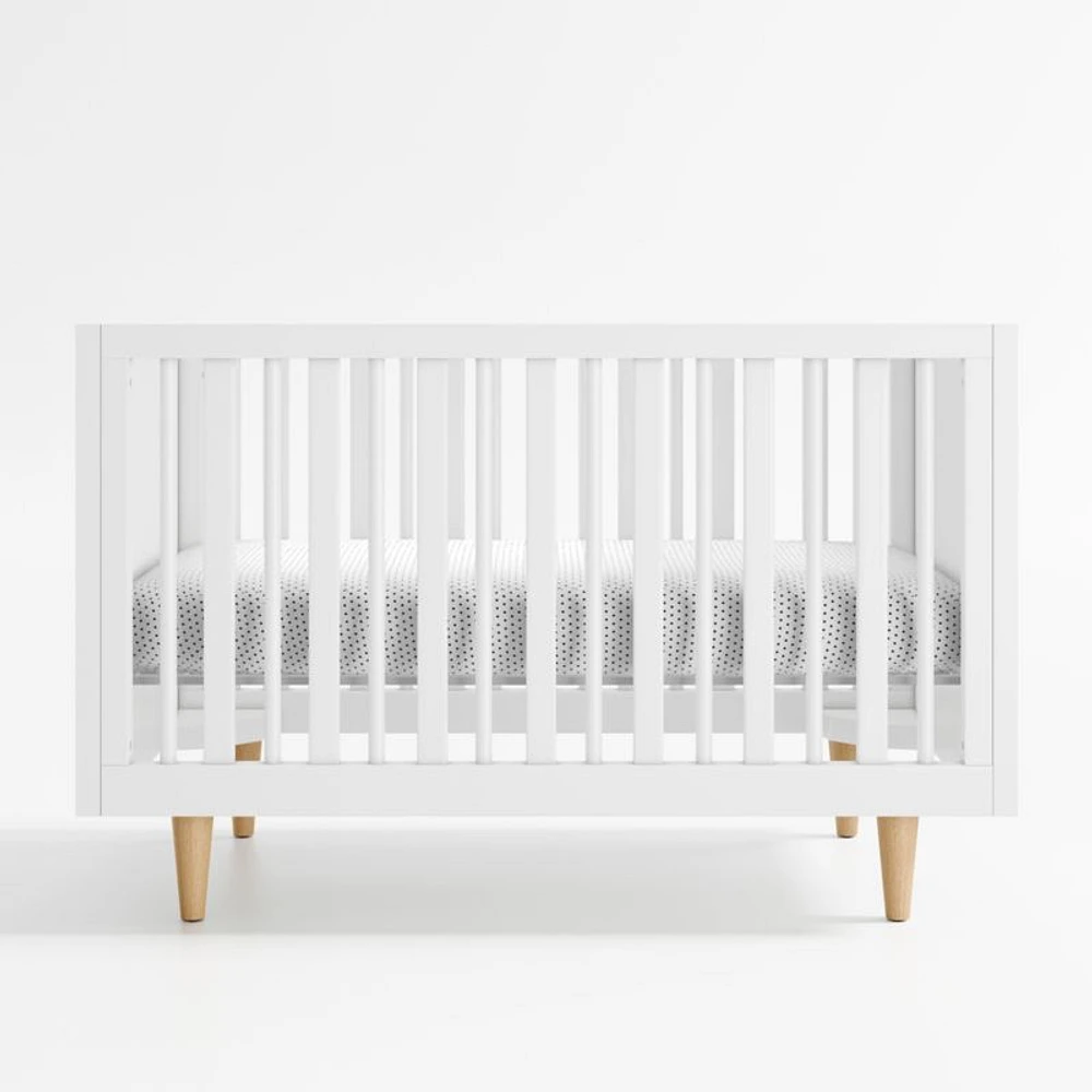 Finn White Wood Convertible Baby Crib with Toddler Bed Rail