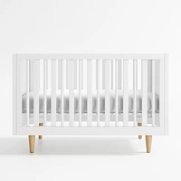 Finn White Wood Convertible Baby Crib with Toddler Bed Rail