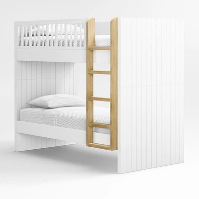 Finn White Wood Kids Bunk Bed with Oak Wood Ladder