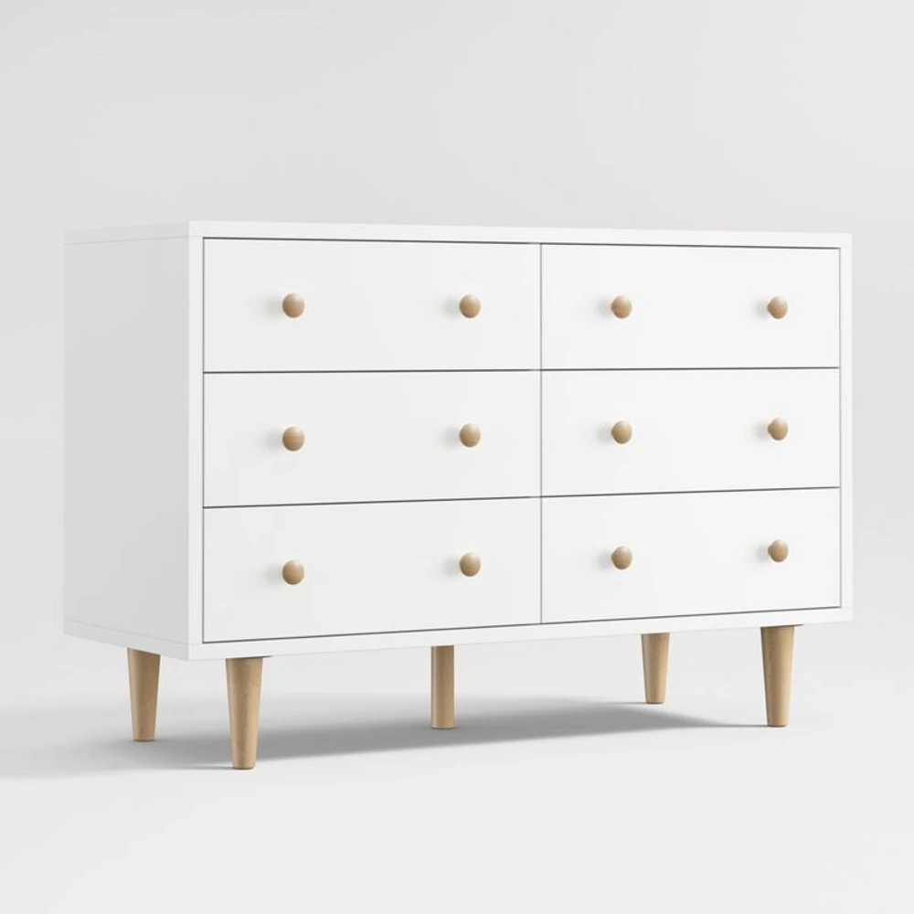 Finn White Wood Wide 6-Drawer Kids Dresser