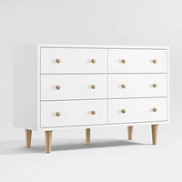 Finn White Wood Wide 6-Drawer Kids Dresser