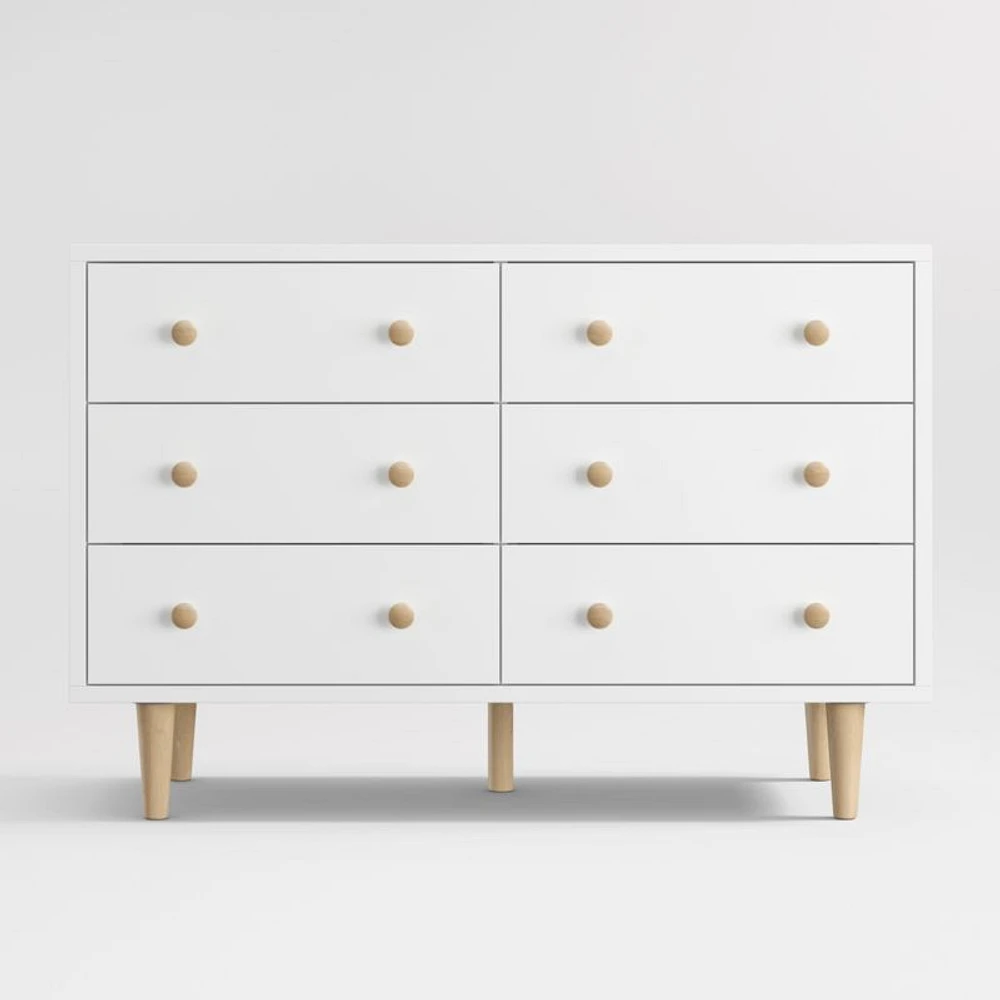 Finn White Wood Wide 6-Drawer Kids Dresser