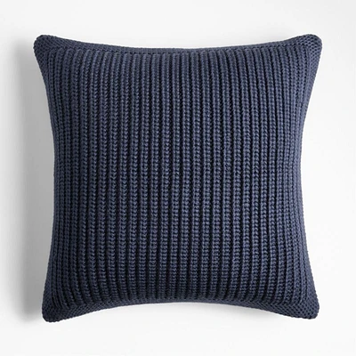 Deep Indigo Wool Blend 23" Fisherman Knit Throw Pillow Cover