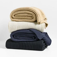 Deep Indigo Wool Blend 70''x55" Fisherman Knit Throw Blanket
