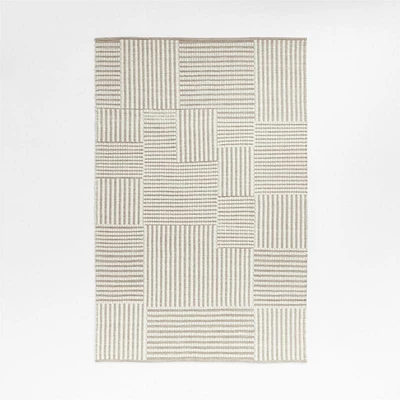 Flatweave Grid Wool and Cotton Dark Beige Kids Area Rug 5'x8'