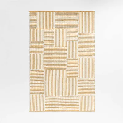 Flatweave Grid Wool and Cotton Yellow Kids Area Rug 5x8