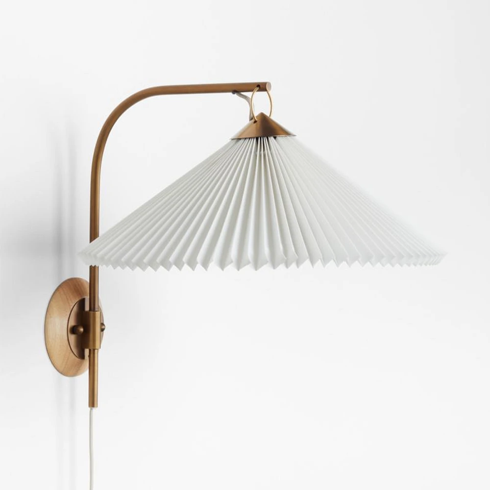 Flores Plug-In Wall Sconce Light with Pleated Shade Set of 2