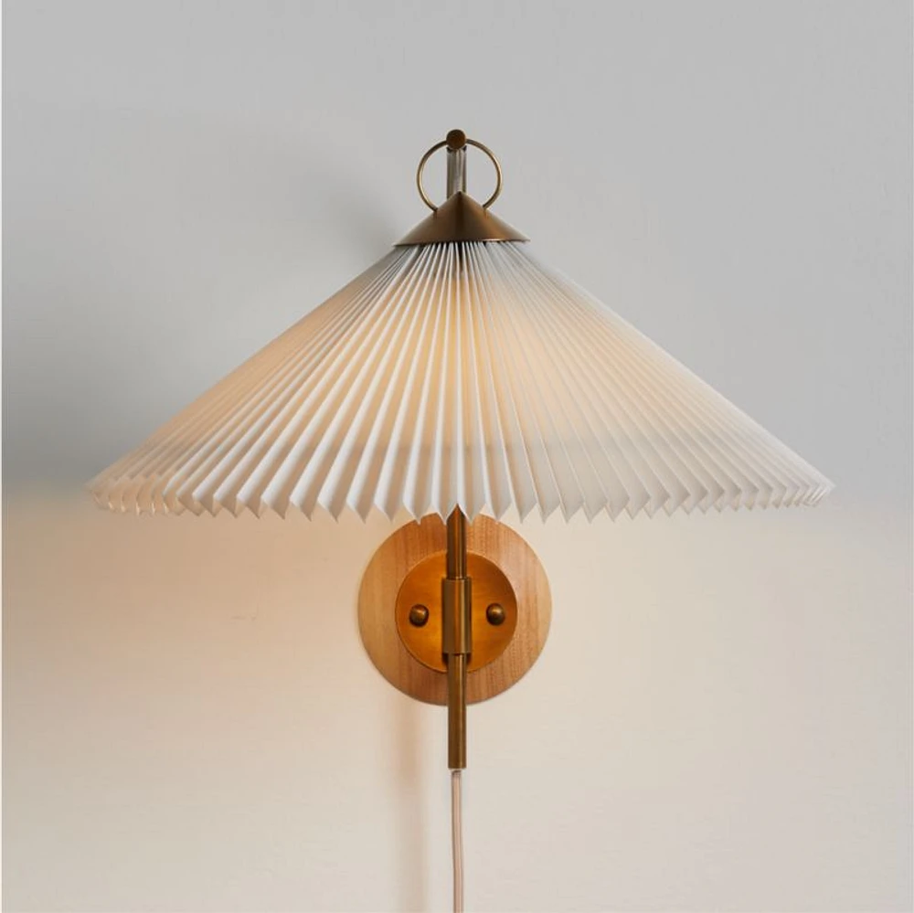 Flores Plug-In Wall Sconce Light with Pleated Shade Set of 2