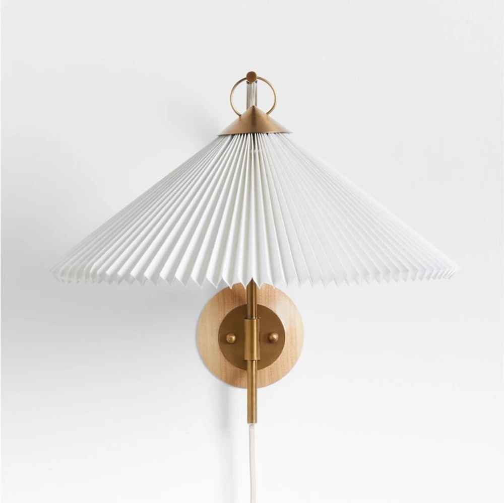 Flores Plug-In Wall Sconce Light with Pleated Shade Set of 2