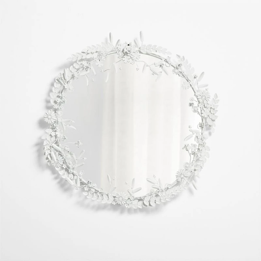 Flower Crown White Metal 30" Round Wall Mirror